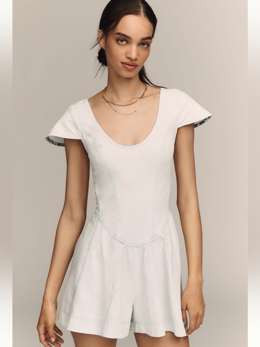 Anthropologie White Scoop-Neck Mini Dress Romper